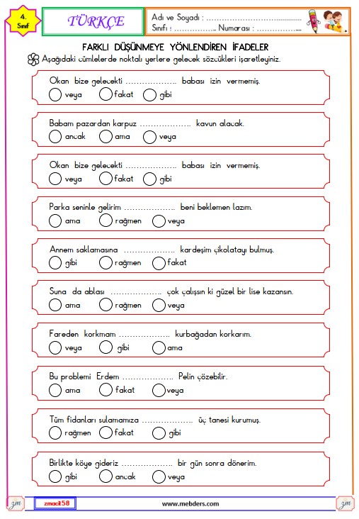 4. Sınıf Türkçe Farklı Düşünmeye Yönlendiren İfadeler Etkinliği 1